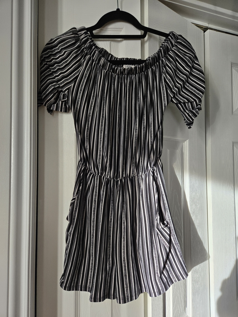Ardene Black and White Striped Off-Shoulder Romper